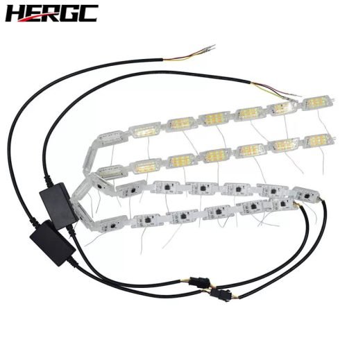 HERGC L4 Car Warning Eagle Eye Daytime Running Lights 16smd White Amber Dual Color Turn Signal Flexible Lamp Strip Sequential DrI for Car