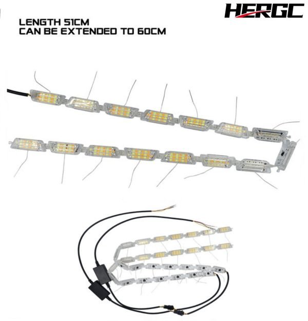 3-8.jpg HERGC L4 Car Warning Eagle Eye Daytime Running Lights 16smd White Amber Dual Color Turn Signal Flexible Lamp Strip Sequential DrI for Car