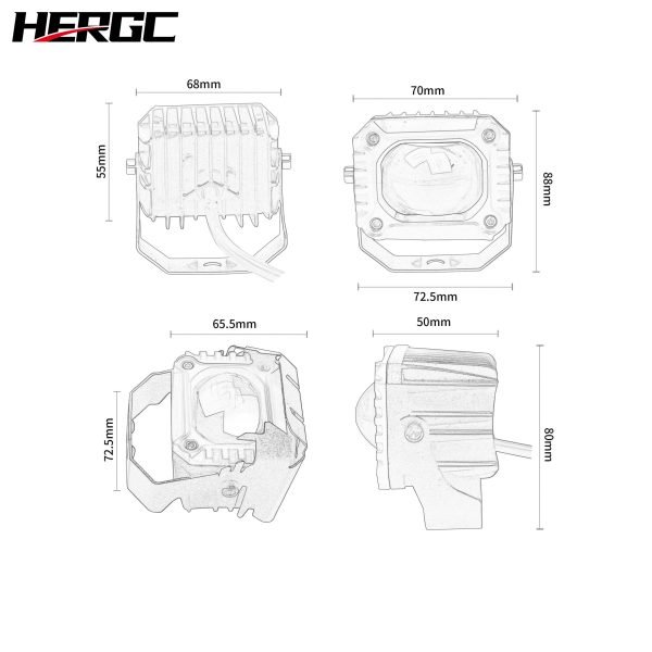 HERGC 18W Car Led Work Light 10-50V DC Led Fog Light Lens 3000K-6000K Yellow And White Double Color Motorcycle Truck