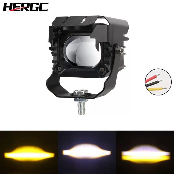 HERGC 18W Car Led Work Light 10-50V DC Led Fog Light Lens 3000K-6000K Yellow And White Double Color Motorcycle Truck