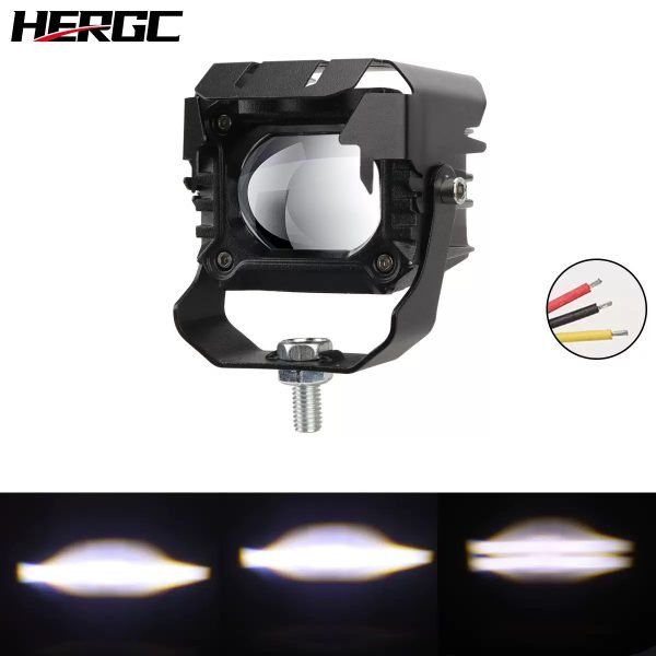 HERGC 18W Car Led Work Light 10-50V DC Led Fog Light Lens 3000K-6000K Yellow And White Double Color Motorcycle Truck