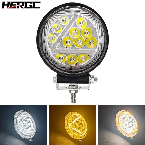 HERGC Two-color 36W Round Large Field of View Car Light, Suitable for Off-road Truck SUV Side Spotlight LED Headlight Work Light Lighting