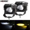 HERGC 18W Car Led Work Light 10-50V DC Led Fog Light Lens 3000K-6000K Yellow And White Double Color Motorcycle Truck