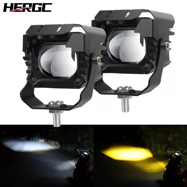 HERGC 18W Car Led Work Light 10-50V DC Led Fog Light Lens 3000K-6000K Yellow And White Double Color Motorcycle Truck
