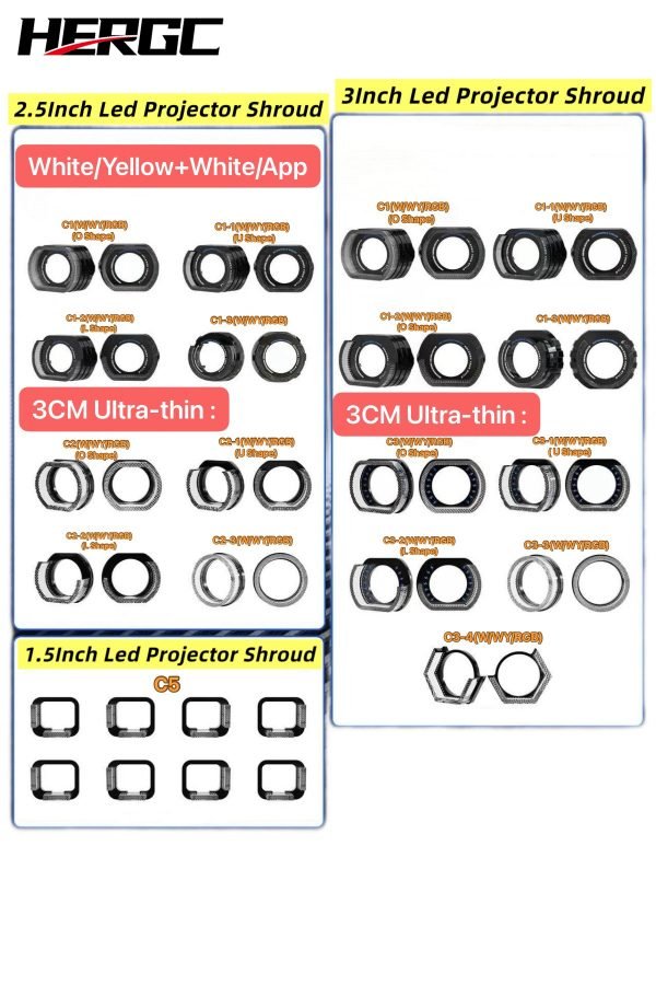 HERGC Light Halo Rings Lens Shroud Guide Integrated Cover White/Red Blue and Yellow/Wrgb/2.5inch/3inch