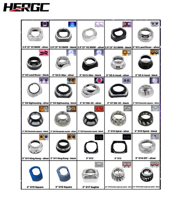 HERGC Light Halo Rings Projector Shroud guide integrated cover White/Red Blue and Yellow/Wrgb/2.5inch/3inch Shroud
