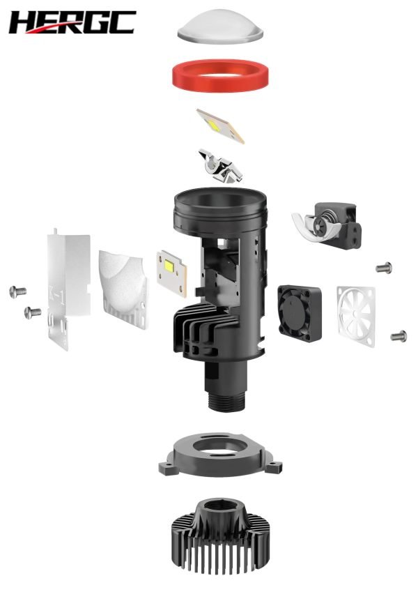 HERGC H4 Bi Led Headlight Lamp 6+1Chips Led 6500K high Beam 45W 5000Lux Bi Projector